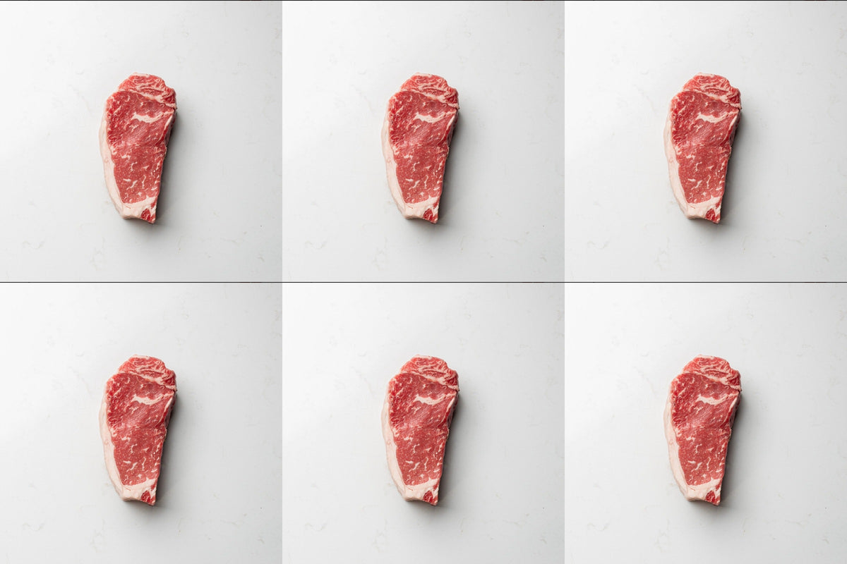Six grass fed New York striploin steaks