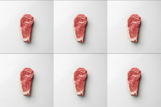 Six grass fed New York striploin steaks