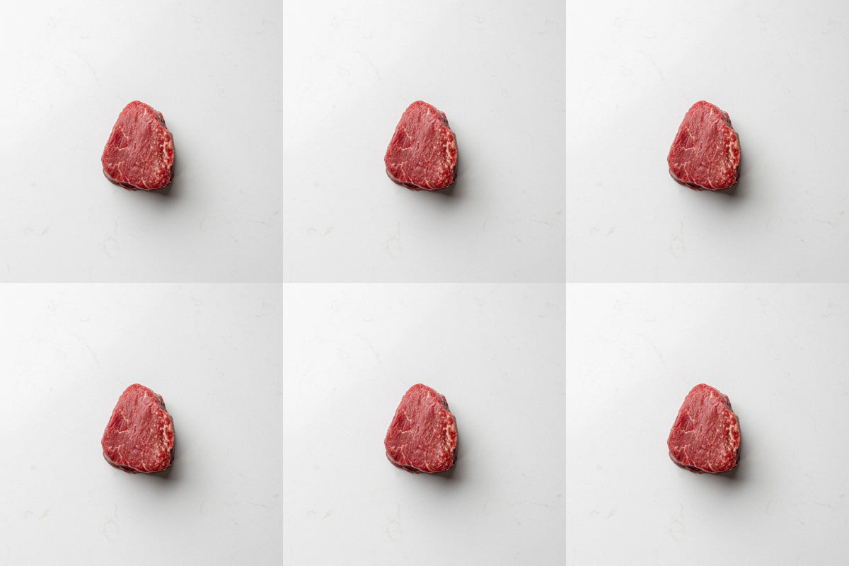 Six grass fed beef tenderloin steaks